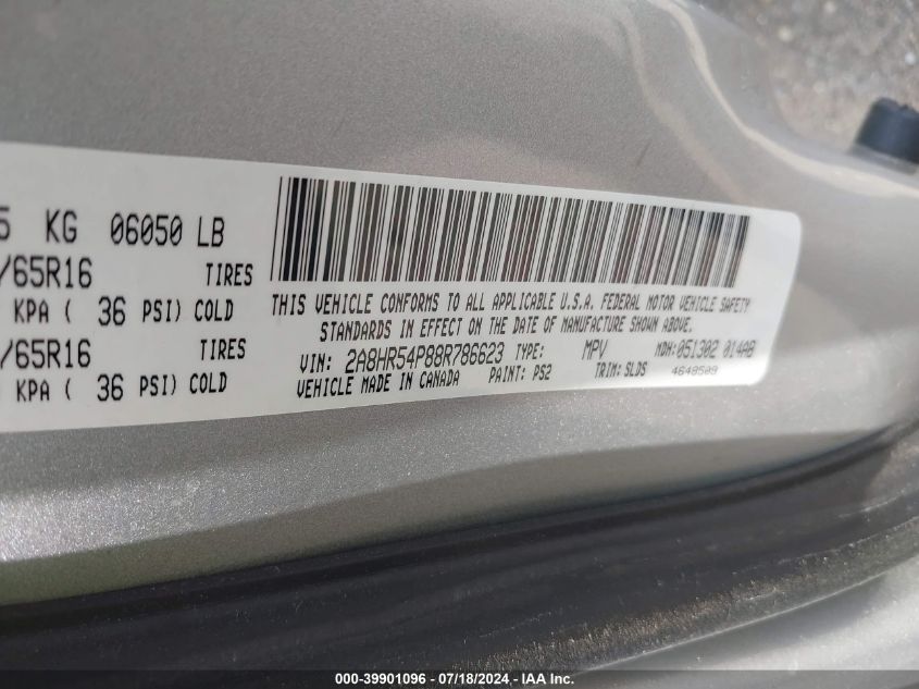 2008 Chrysler Town & Country Touring VIN: 2A8HR54P88R786623 Lot: 39901096