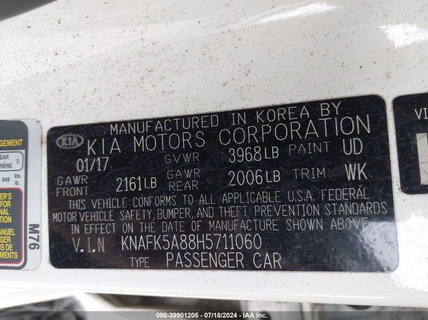 2017 Kia Forte Lx VIN: KNAFK5A88H5711060 Lot: 39901205