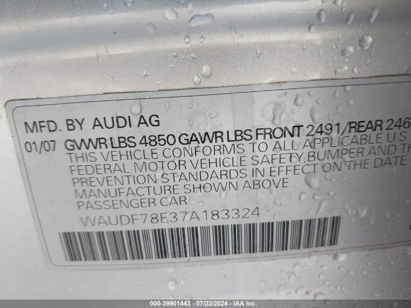 WAUDF78E37A183324 2007 Audi A4 2.0T