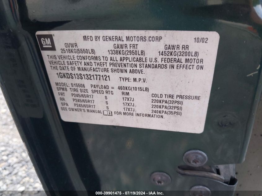 2003 GMC Envoy Sle VIN: 1GKDS13S132177121 Lot: 39901475