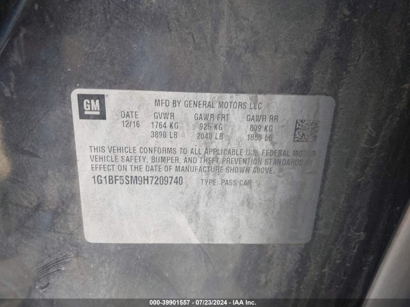 2017 Chevrolet Cruze Premier Auto VIN: 1G1BF5SM9H7209740 Lot: 39901557