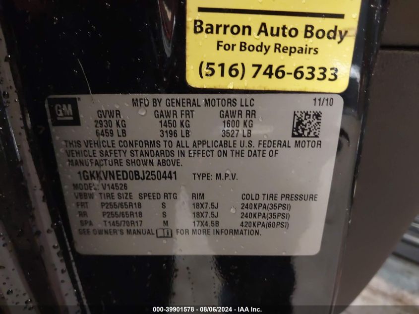 2011 GMC Acadia Sl VIN: 1GKKVNED0BJ250441 Lot: 39901578