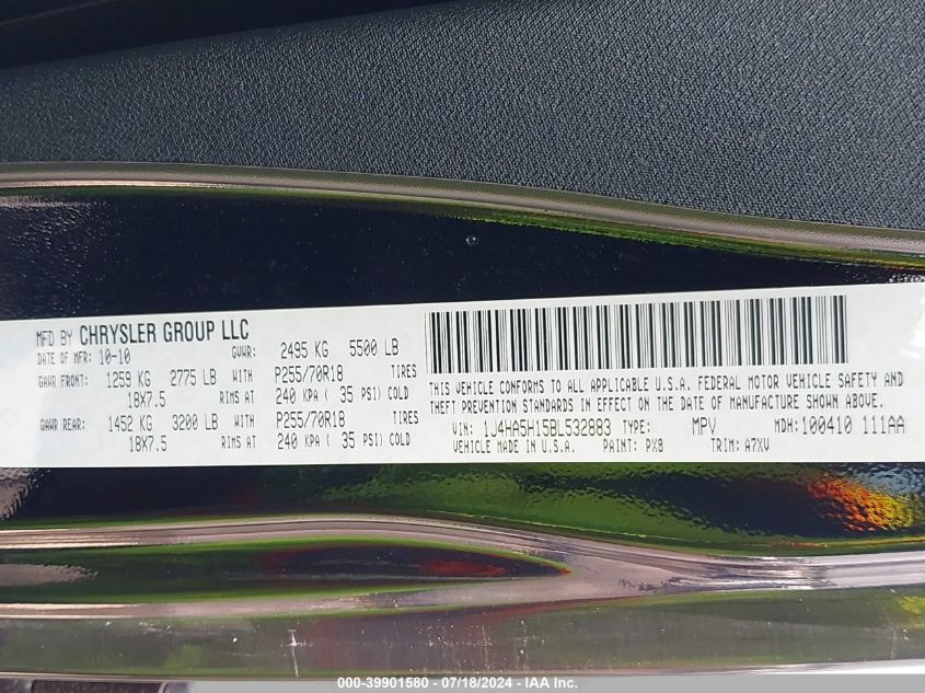 2011 Jeep Wrangler Unlimited Sahara VIN: 1J4HA5H15BL532883 Lot: 39901580