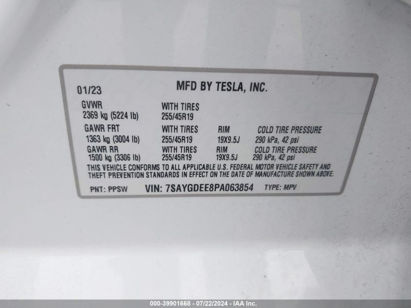 2023 TESLA MODEL Y - 7SAYGDEE8PA063854