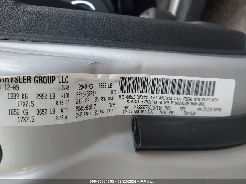 2010 Jeep Commander Limited VIN: 1J4RG5GT7AC137110 Lot: 39901795