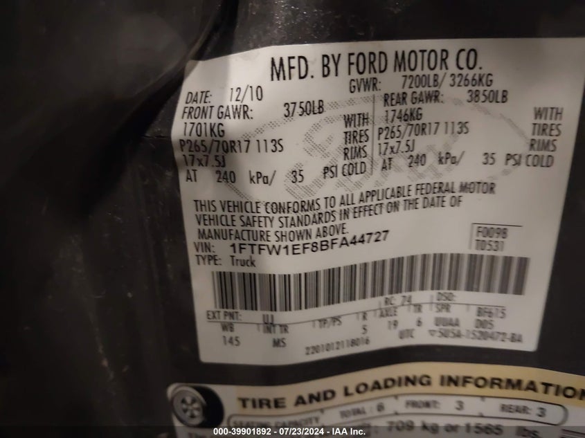 1FTFW1EF8BFA44727 2011 Ford F-150 Xlt