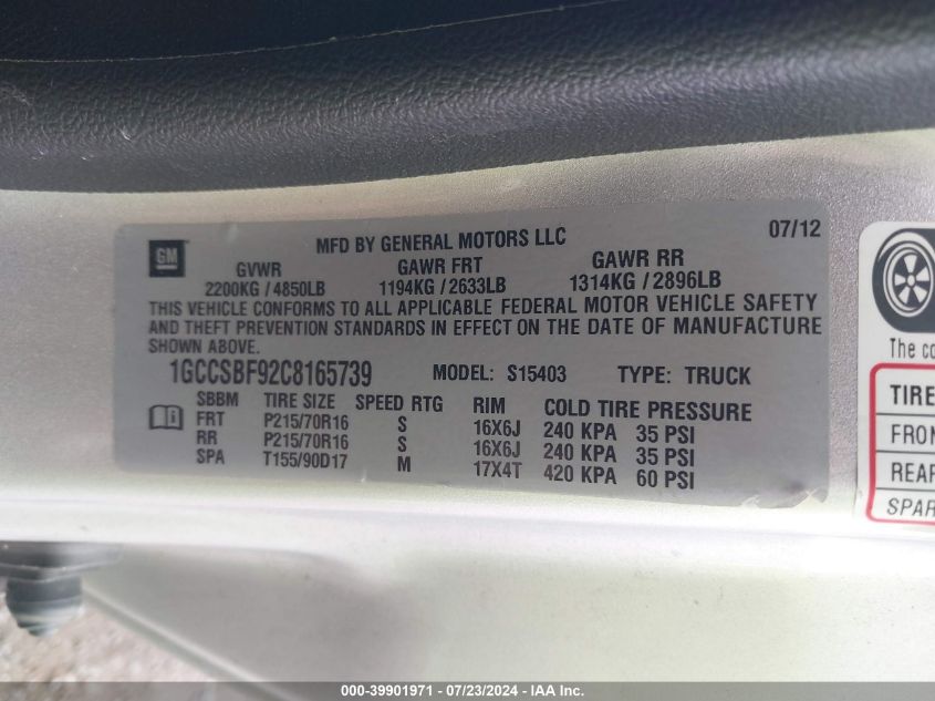 2012 Chevrolet Colorado Work Truck VIN: 1GCCSBF92C8165739 Lot: 39901971