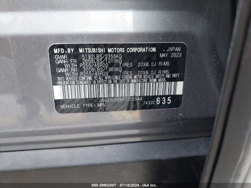 2023 Mitsubishi Outlander Se 2.5 2Wd VIN: JA4J3UA86PZ055544 Lot: 39902007