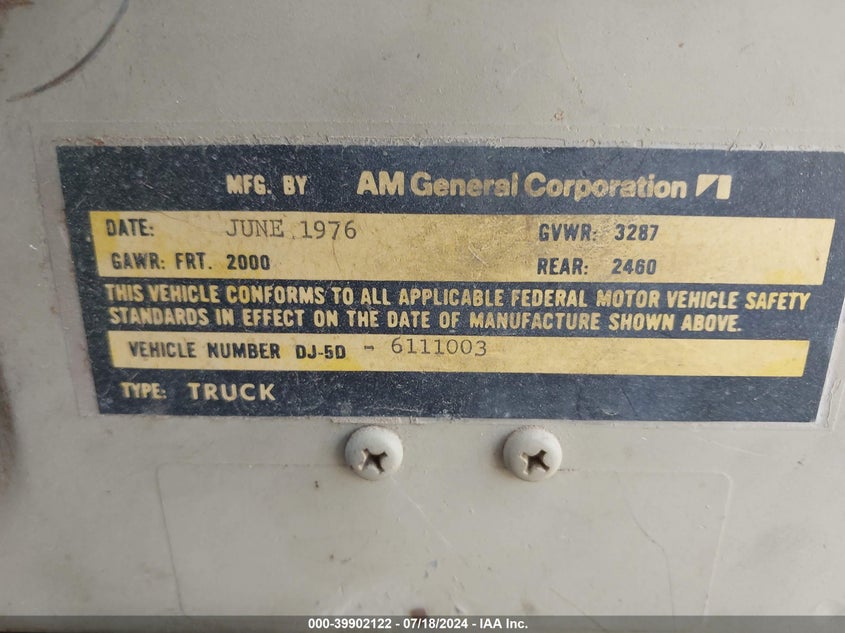 1976 Jeep Cj-7 VIN: DJ5D611103 Lot: 39902122