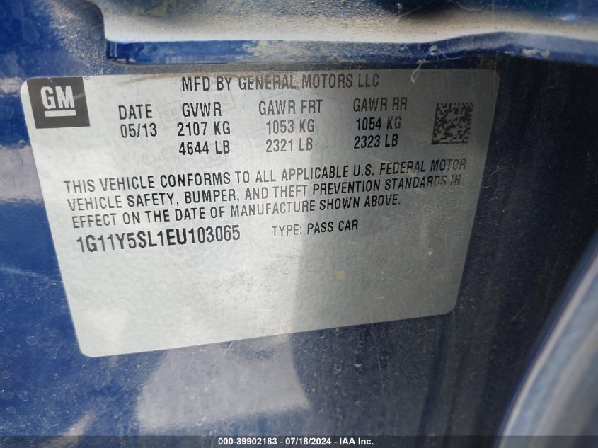 2014 Chevrolet Impala 1Ls VIN: 1G11Y5SL1EU103065 Lot: 39902183