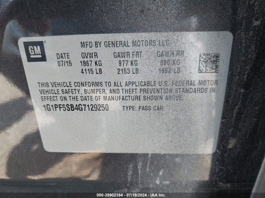 2016 Chevrolet Cruze Limited Lt VIN: 1G1PF5SB4G7129250 Lot: 39902184