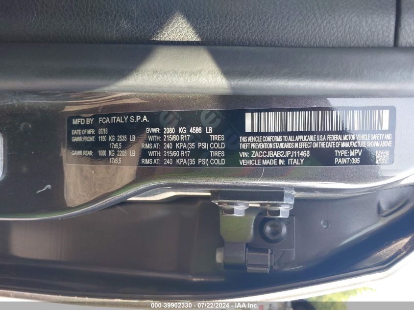 2018 Jeep Renegade Sport VIN: ZACCJBAB2JPJ11468 Lot: 39902330