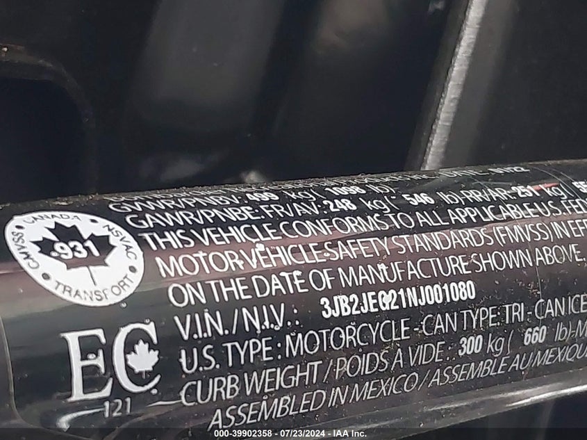 2022 CAN-AM RYKER SPORT - 3JB2JEG21NJ001080