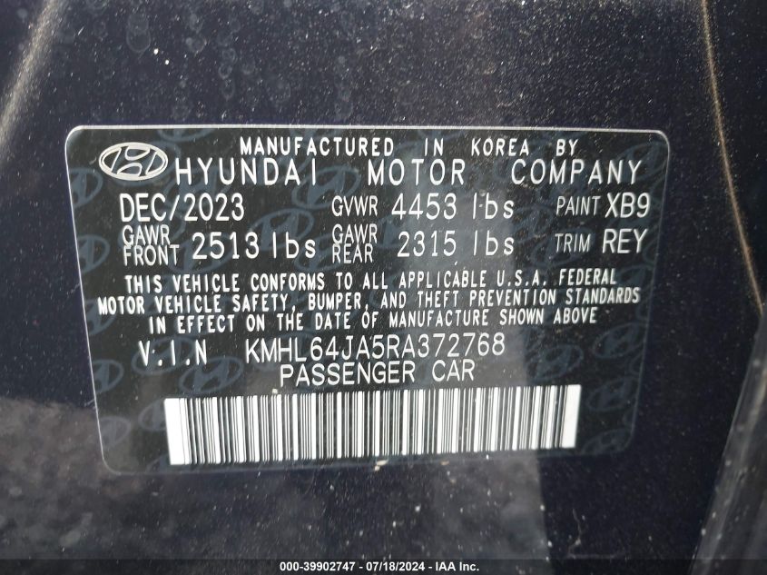 2024 Hyundai Sonata Sel VIN: KMHL64JA5RA372768 Lot: 39902747