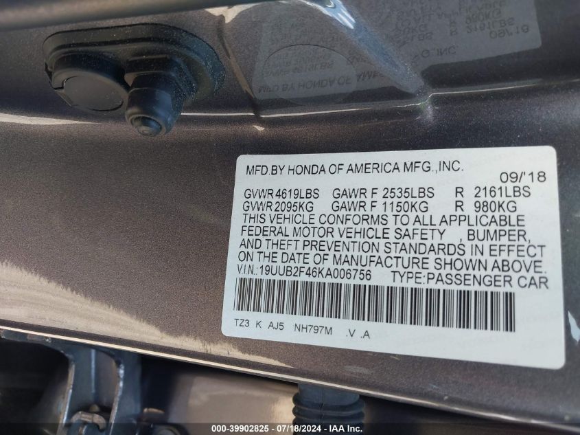 19UUB2F46KA006756 2019 Acura Tlx Tech Pkg