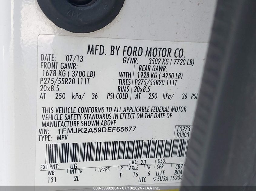 2013 Ford Expedition El Limited VIN: 1FMJK2A59DEF65677 Lot: 39902864