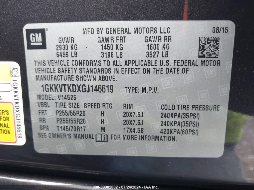 1GKKVTKDXGJ146619 2016 GMC Acadia Denali