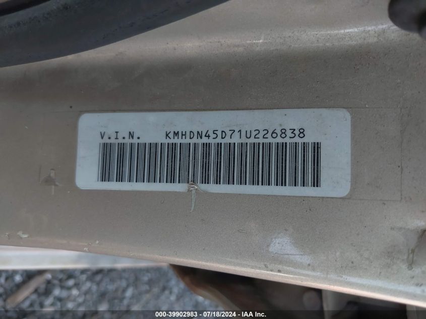 2001 Hyundai Elantra Gls VIN: KMHDN45D71U226838 Lot: 39902983