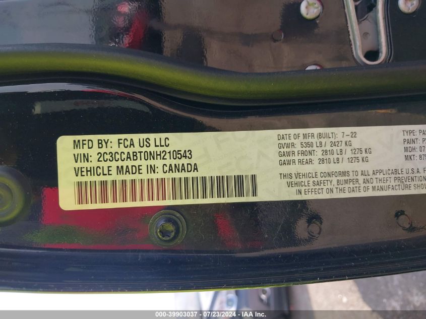 2022 Chrysler 300 S VIN: 2C3CCABT0NH210543 Lot: 39903037