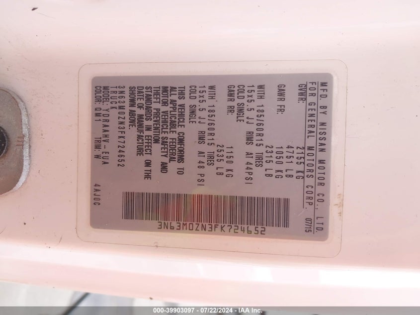 2015 CHEVROLET CITY EXPRESS 1LT 3N63M0ZN3FK724652