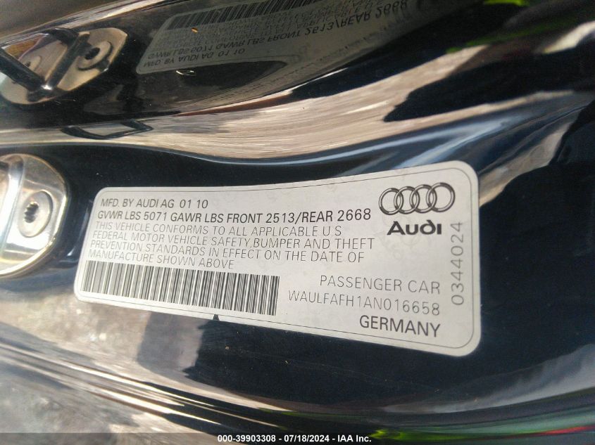 WAULFAFH1AN016658 2010 Audi A5 2.0T Premium