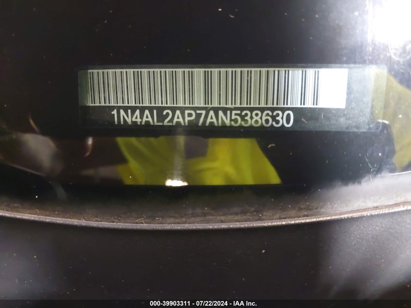 2010 Nissan Altima 2.5 S VIN: 1N4AL2AP7AN538630 Lot: 39903311