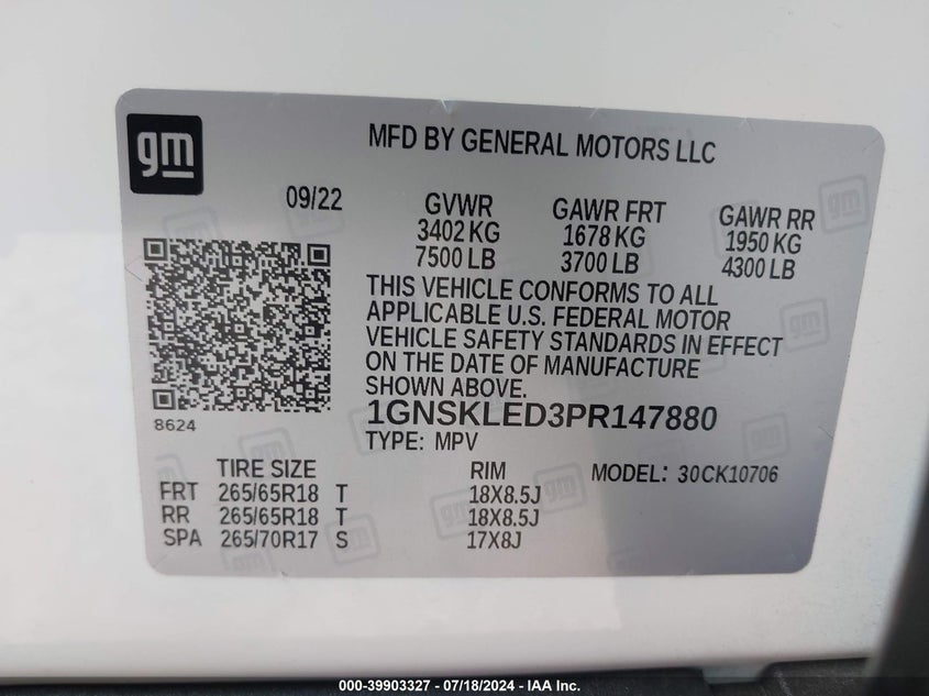 2023 CHEVROLET TAHOE 4WD COMMERCIAL FLEET - 1GNSKLED3PR147880