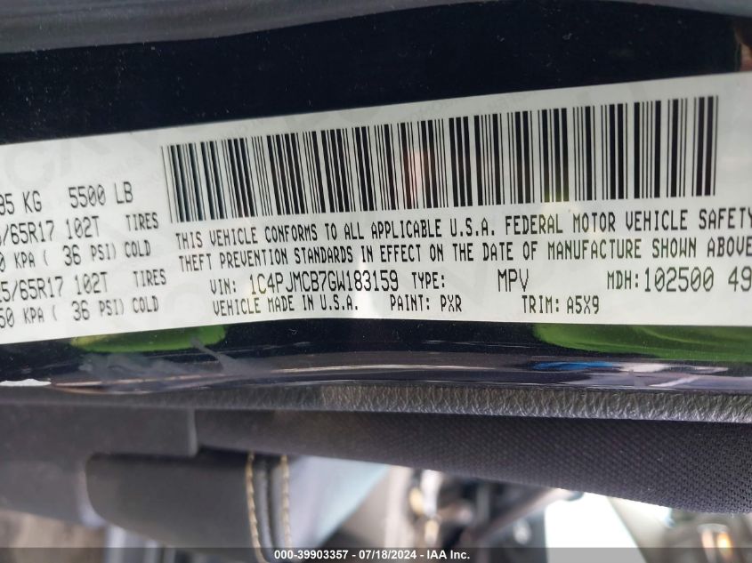 2016 Jeep Cherokee Latitude VIN: 1C4PJMCB7GW183159 Lot: 39903357