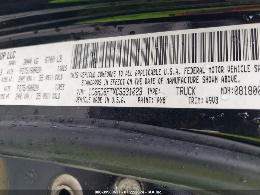 2012 Ram 1500 St VIN: 1C6RD6FTXCS331023 Lot: 39903537