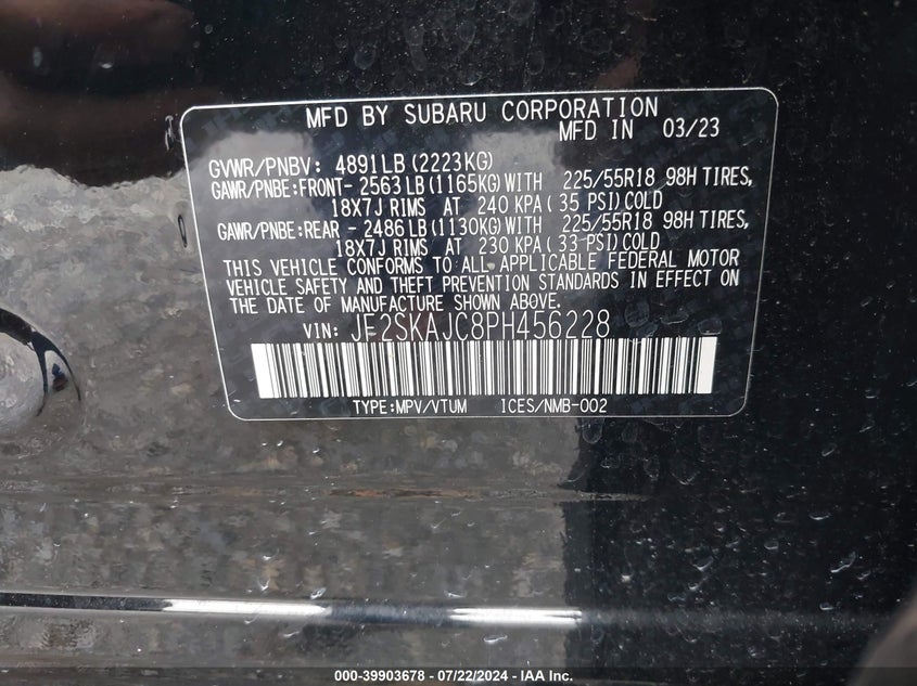 2023 Subaru Forester Sport VIN: JF2SKAJC8PH456228 Lot: 39903678