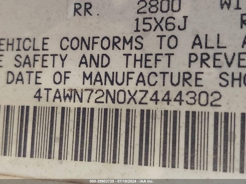 1999 Toyota Tacoma VIN: 4TAWN72N0XZ444302 Lot: 39903720