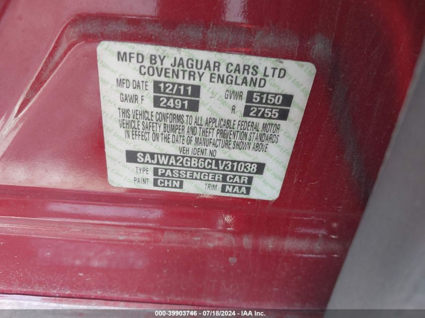 2012 Jaguar Xj Xjl Portfolio VIN: SAJWA2GB6CLV31038 Lot: 39903746