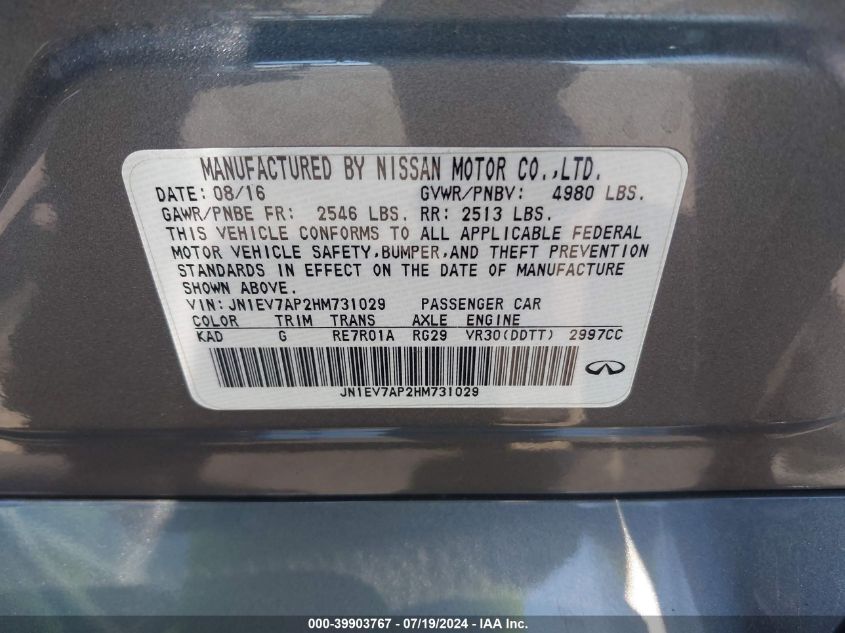 2017 INFINITI Q50 3.0T SPORT - JN1EV7AP2HM731029