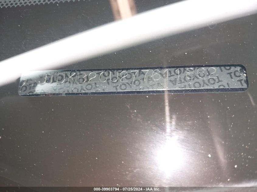 2007 Toyota Prius VIN: JTDKB20U277611862 Lot: 39903794