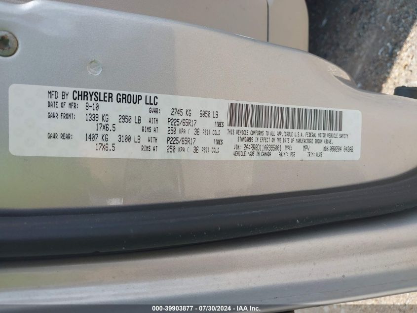 2010 Chrysler Town & Country Touring Plus VIN: 2A4RR8D11AR395001 Lot: 39903877