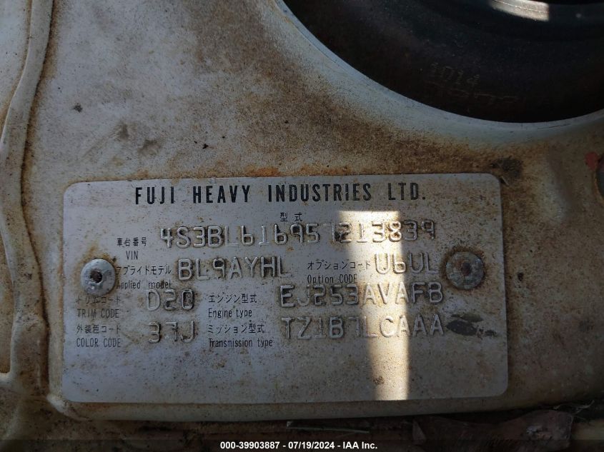 2005 Subaru Legacy 2.5I VIN: 4S3BL616957213839 Lot: 39903887