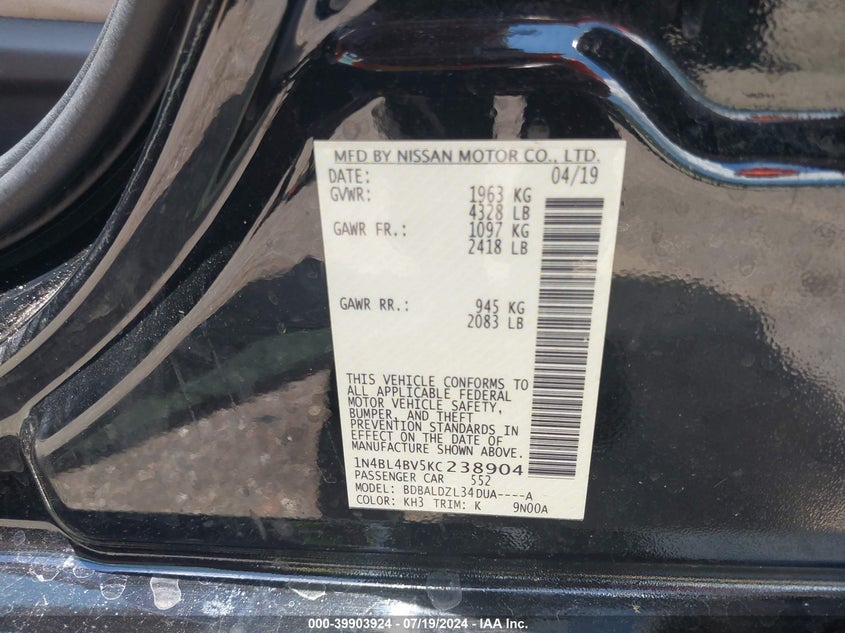 1N4BL4BV5KC238904 2019 Nissan Altima 2.5 S