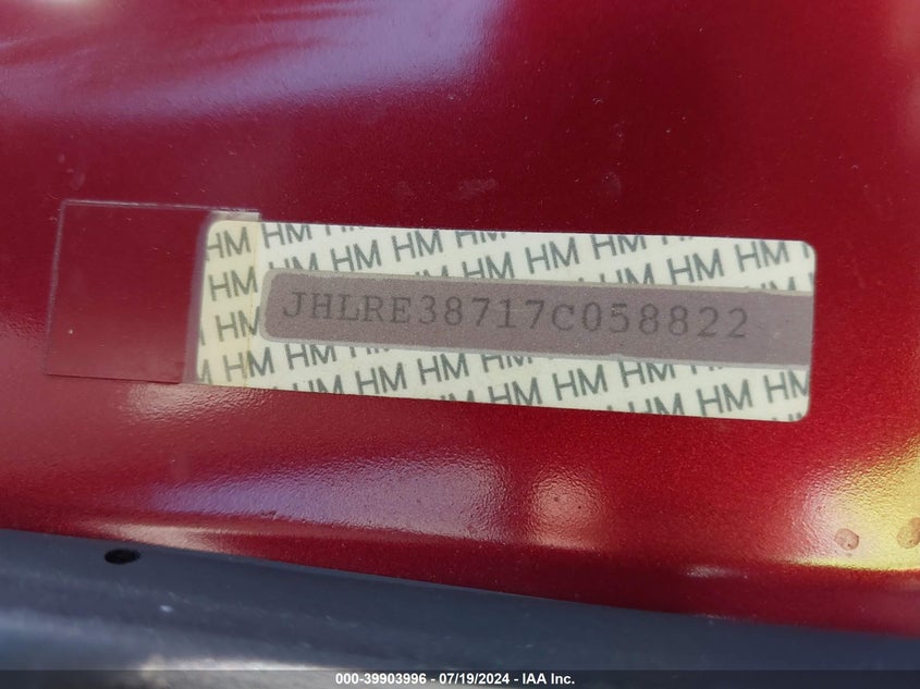 2007 Honda Cr-V Ex-L VIN: JHLRE38717C058822 Lot: 39903996