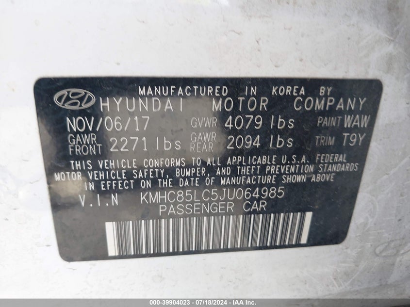 2018 HYUNDAI IONIQ HYBRID LIMITED - KMHC85LC5JU064985