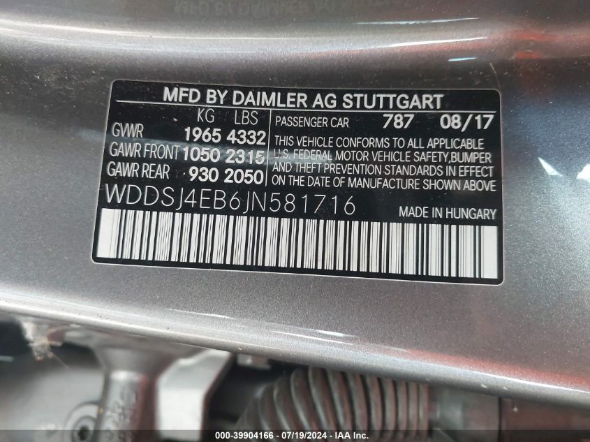 WDDSJ4EB6JN581716 2018 Mercedes-Benz Cla 250