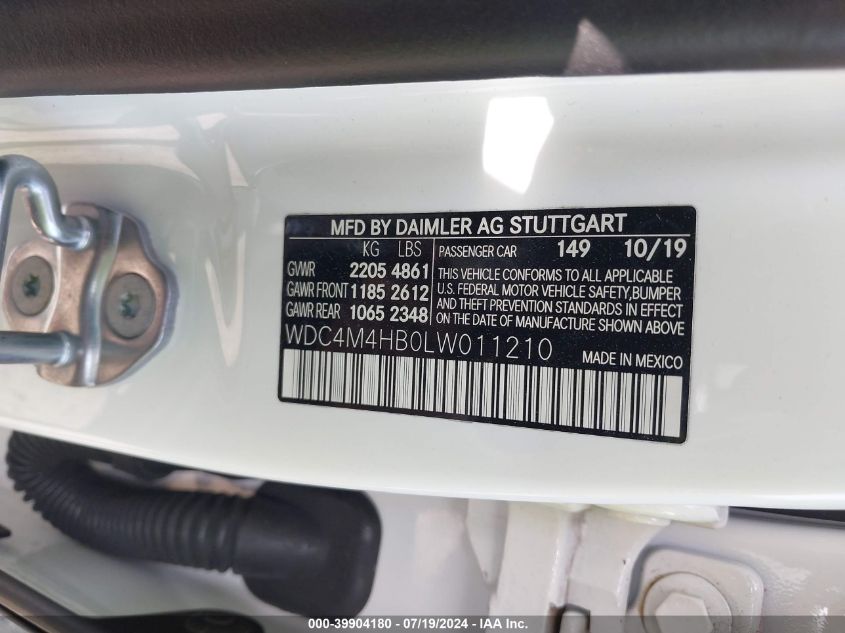 2020 Mercedes-Benz Glb 250 4Matic VIN: WDC4M4HB0LW011210 Lot: 39904180