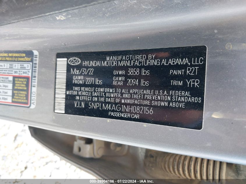 5NPLM4AG1NH082156 2022 Hyundai Elantra Sel