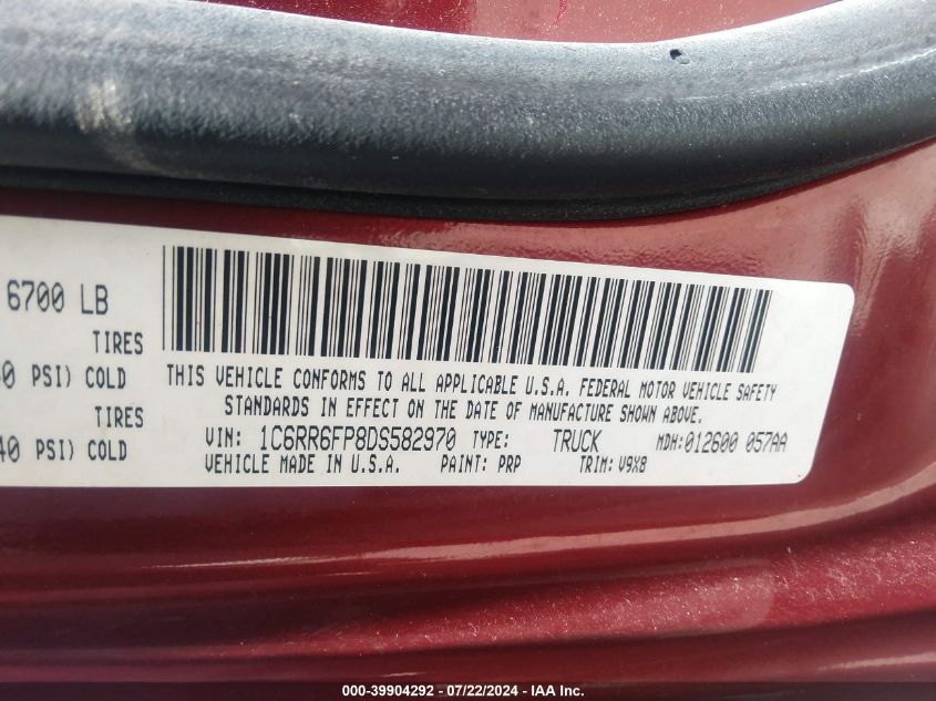 2013 Ram 1500 Tradesman VIN: 1C6RR6FP8DS582970 Lot: 39904292