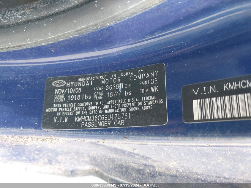 2009 Hyundai Accent Gs VIN: KMHCM36C69U123761 Lot: 39904349