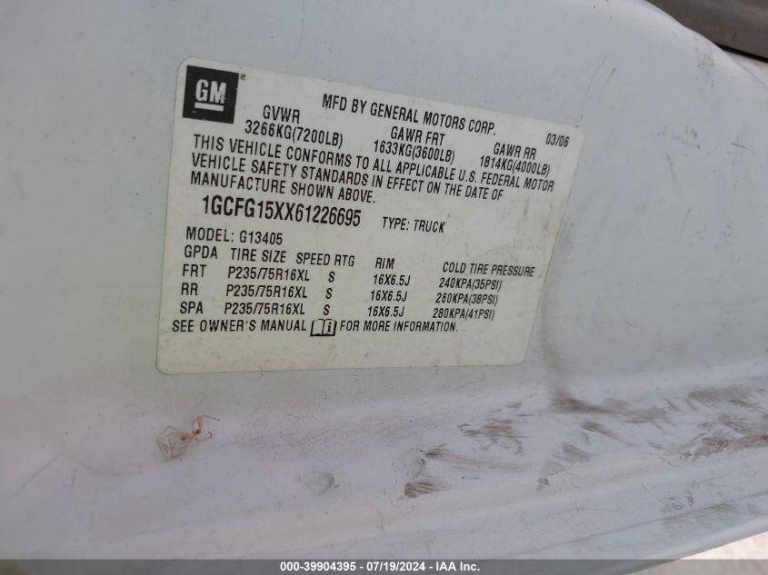 2006 Chevrolet Express Work Van VIN: 1GCFG15XX61226695 Lot: 39904395