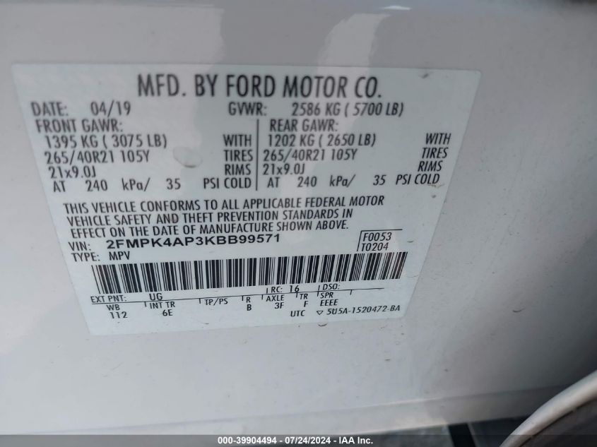 2019 FORD EDGE ST - 2FMPK4AP3KBB99571