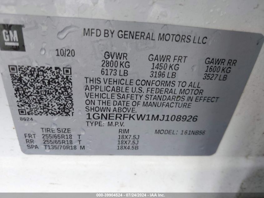 2021 Chevrolet Traverse Fwd Ls VIN: 1GNERFKW1MJ108926 Lot: 39904524