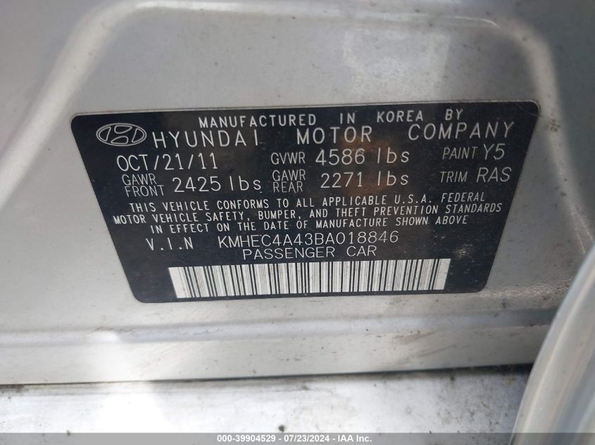 KMHEC4A43BA018846 2011 Hyundai Sonata Hybrid