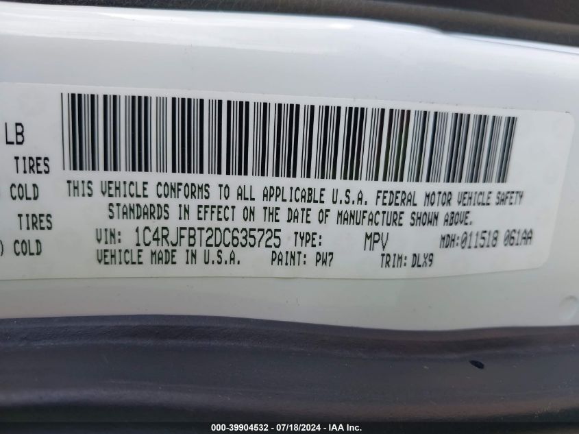 2013 Jeep Grand Cherokee Limited VIN: 1C4RJFBT2DC635725 Lot: 39904532