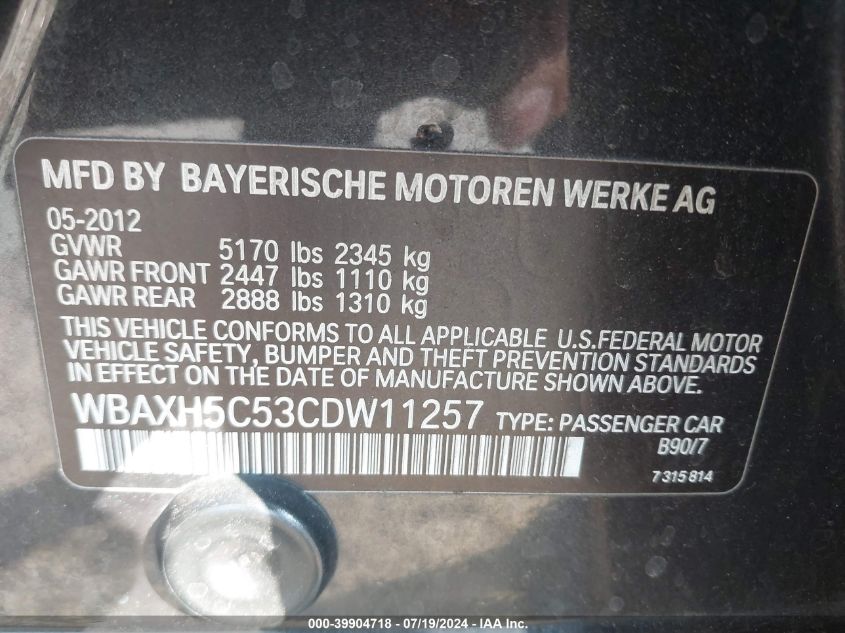 WBAXH5C53CDW11257 2012 BMW 528I xDrive